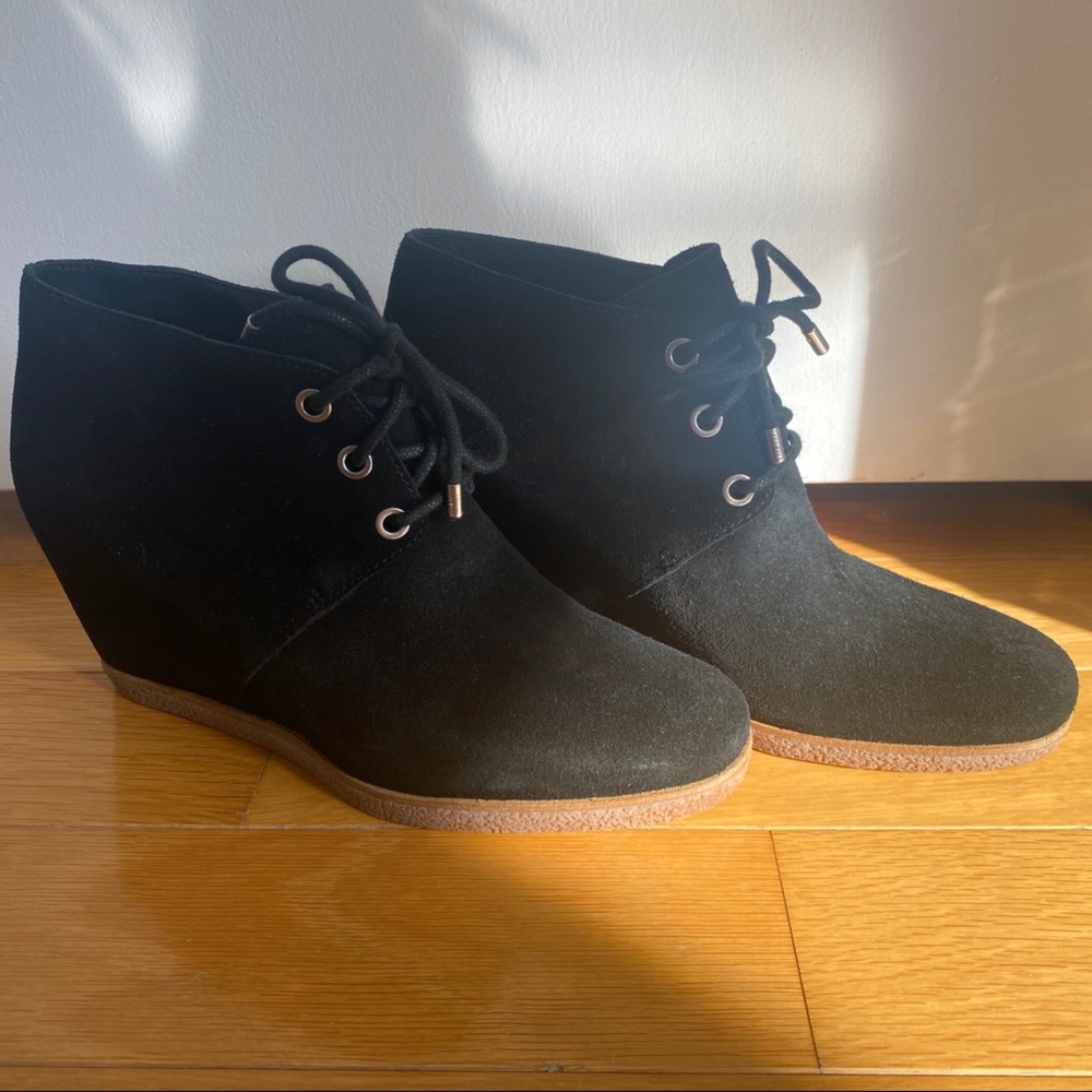 New Cole Haan suede wedge booties